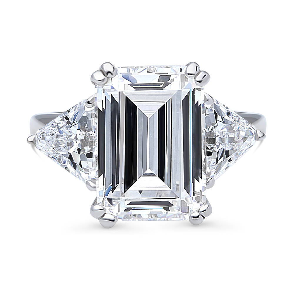 3-Stone Emerald Cut CZ Statement Ring in Sterling Silver