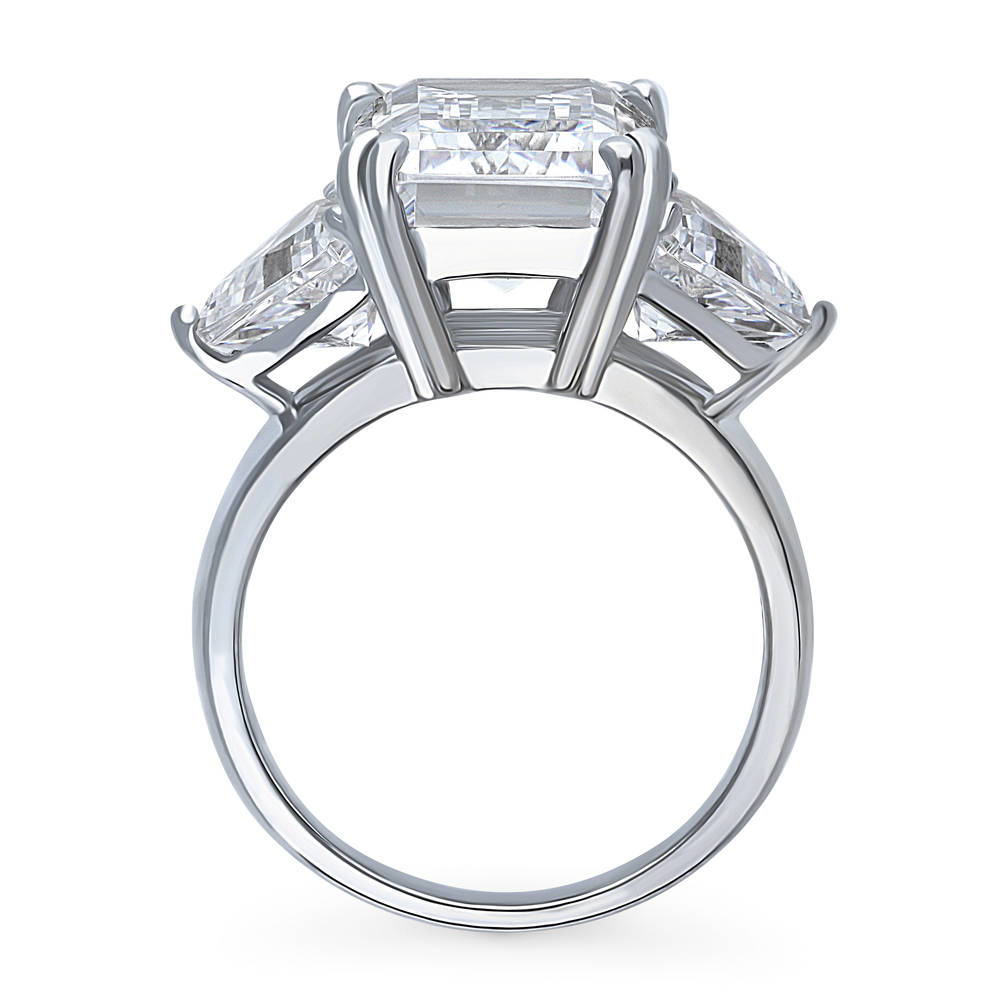 3-Stone Emerald Cut CZ Statement Ring in Sterling Silver