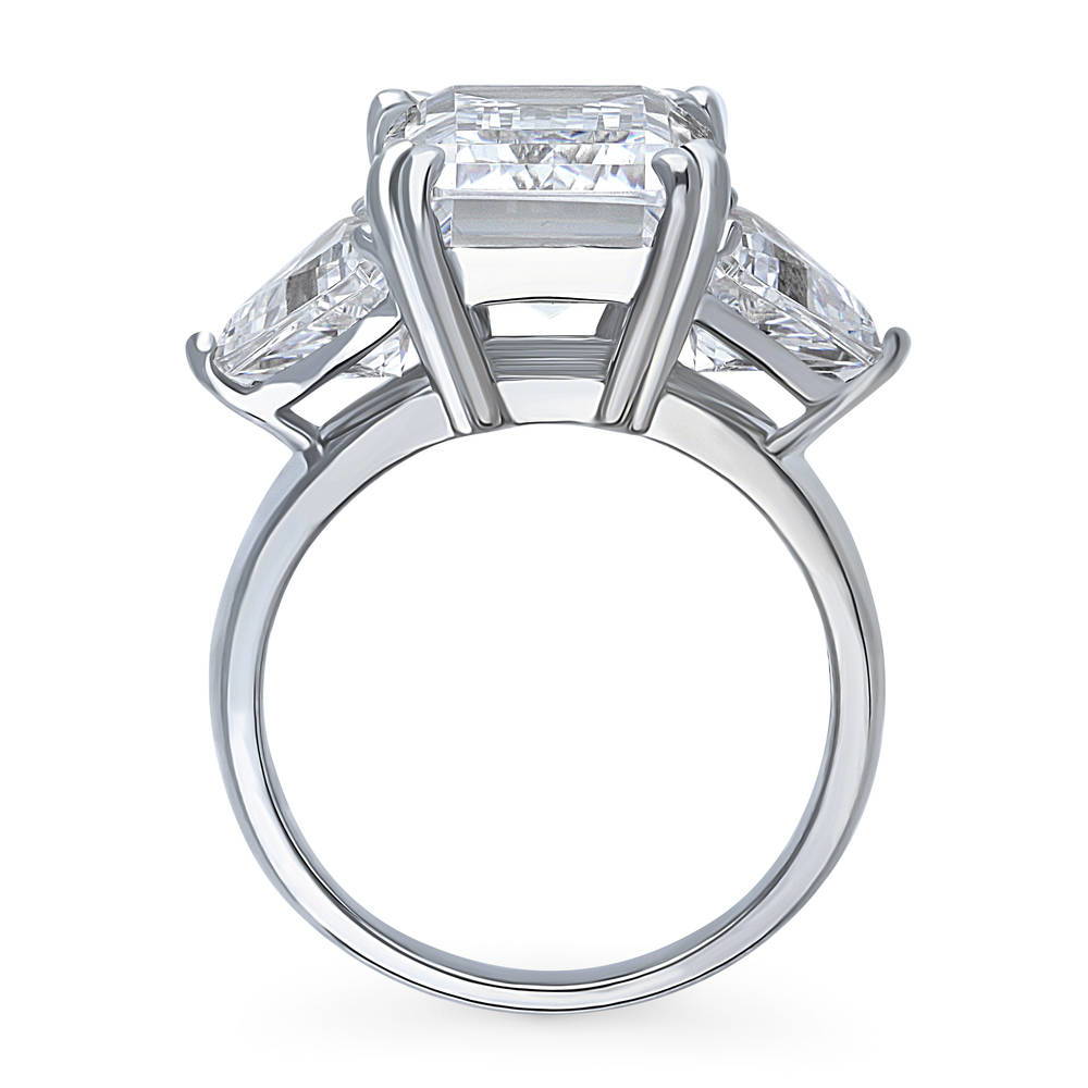 Alternate view of 3-Stone Emerald Cut CZ Statement Ring in Sterling Silver, 8 of 9