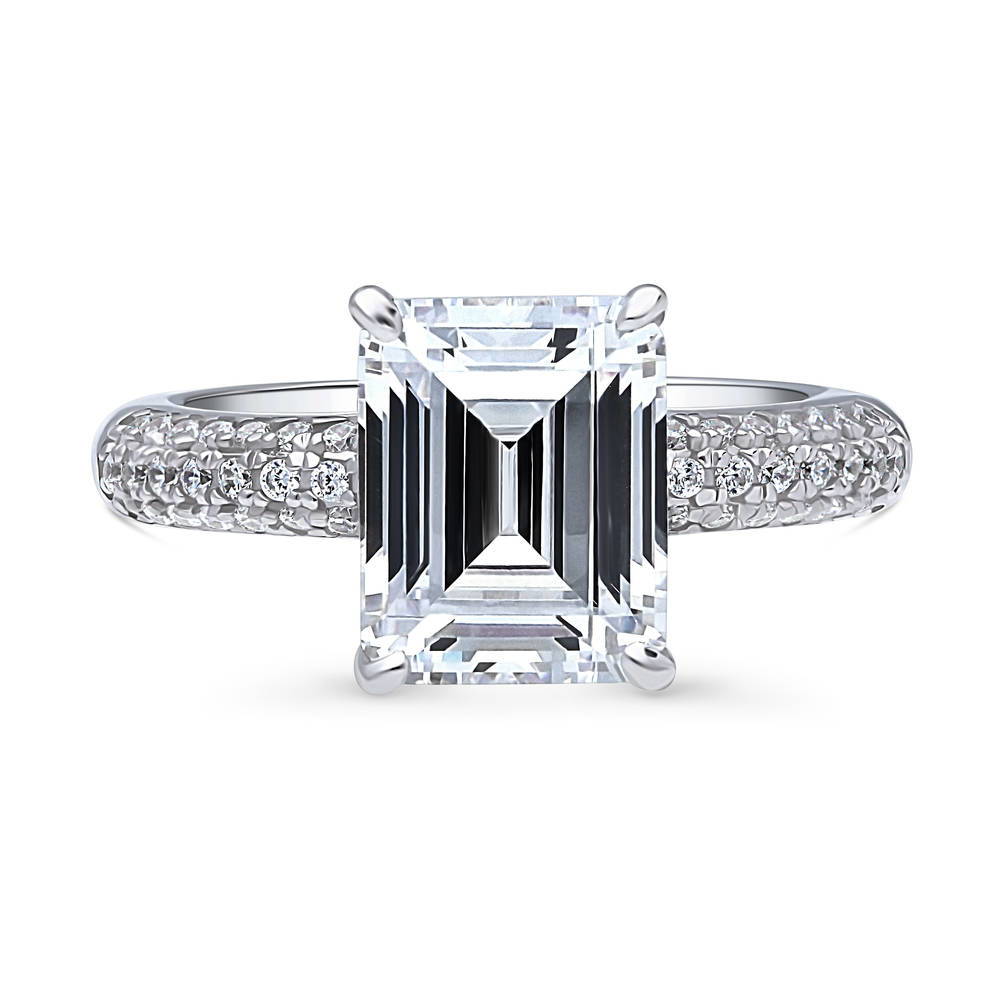 Solitaire 3.8ct Emerald Cut CZ Ring in Sterling Silver, 1 of 9