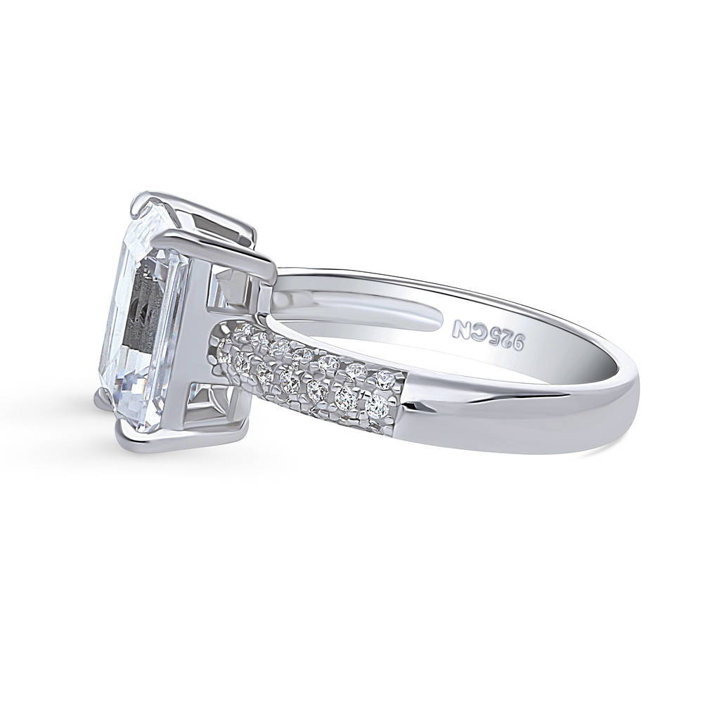 Angle view of Solitaire 3.8ct Emerald Cut CZ Ring in Sterling Silver, 5 of 9