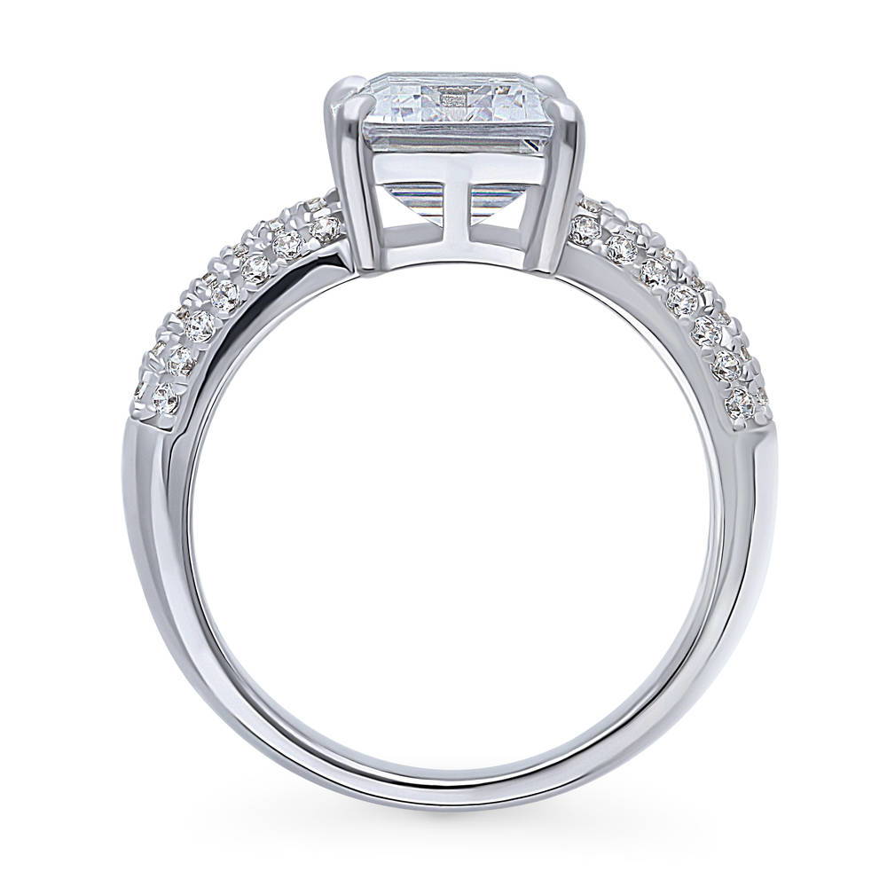 Alternate view of Solitaire 3.8ct Emerald Cut CZ Ring in Sterling Silver, 8 of 9