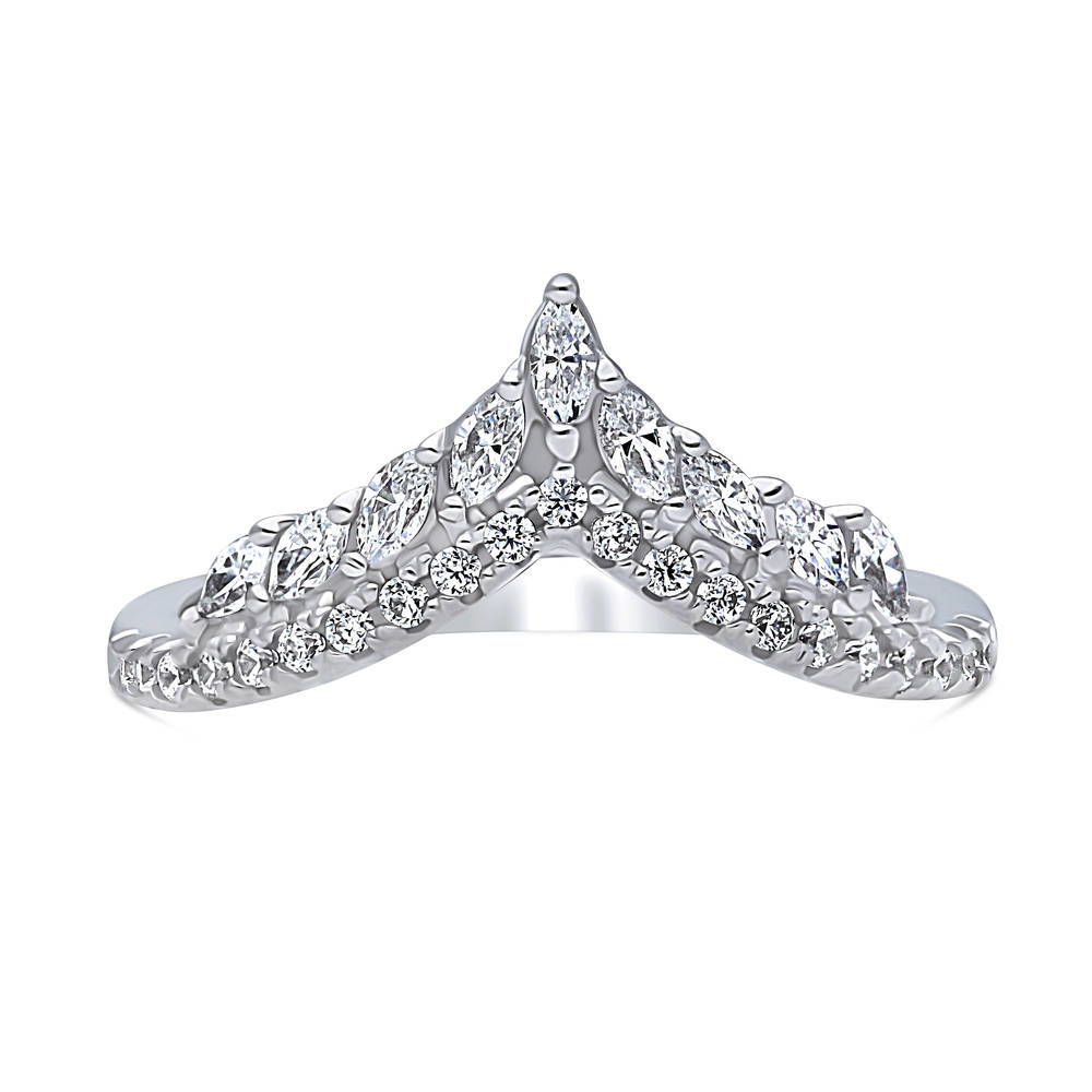 Wishbone Chevron CZ Curved Half Eternity Ring in Sterling Silver, 1 of 10