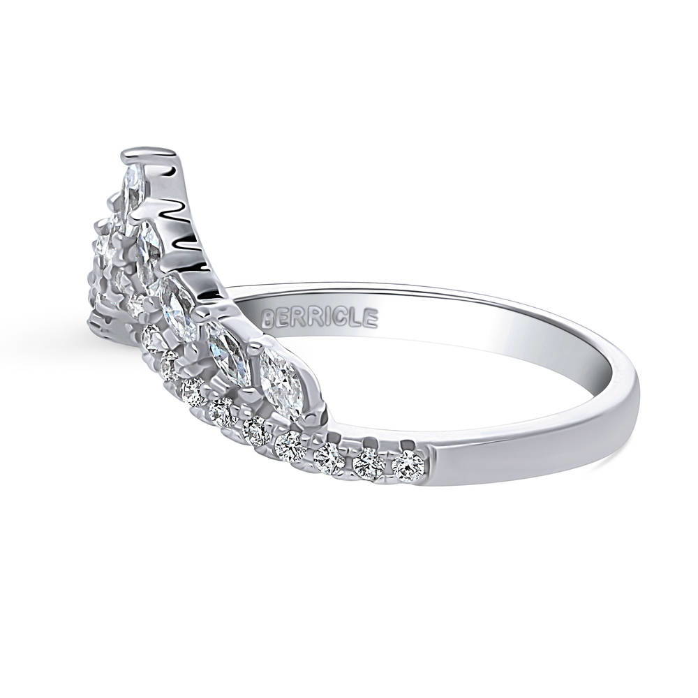 Angle view of Wishbone Crown V Shaped CZ Eternity Ring in Sterling Silver, 5 of 10