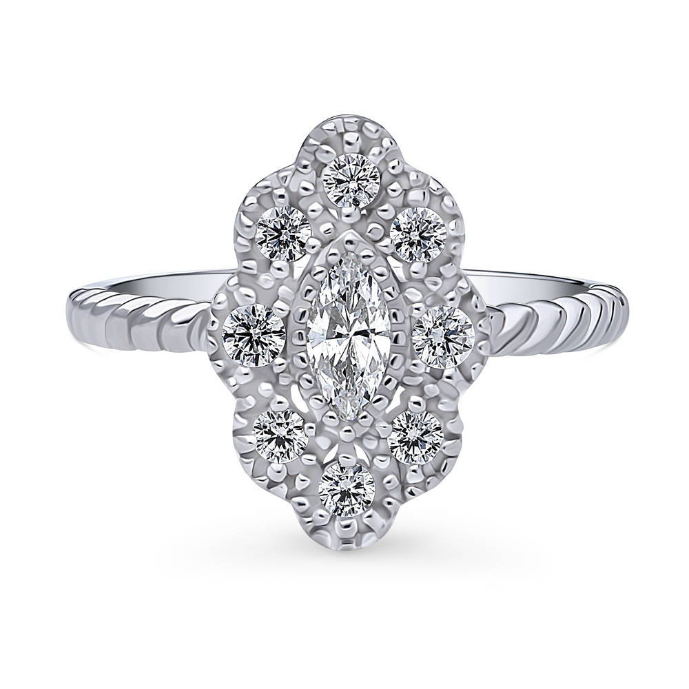 Halo Navette Marquise CZ Ring in Sterling Silver