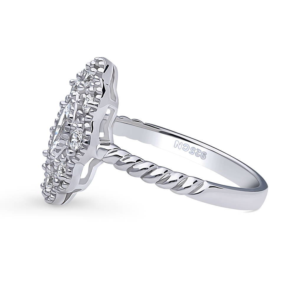 Halo Navette Marquise CZ Ring in Sterling Silver