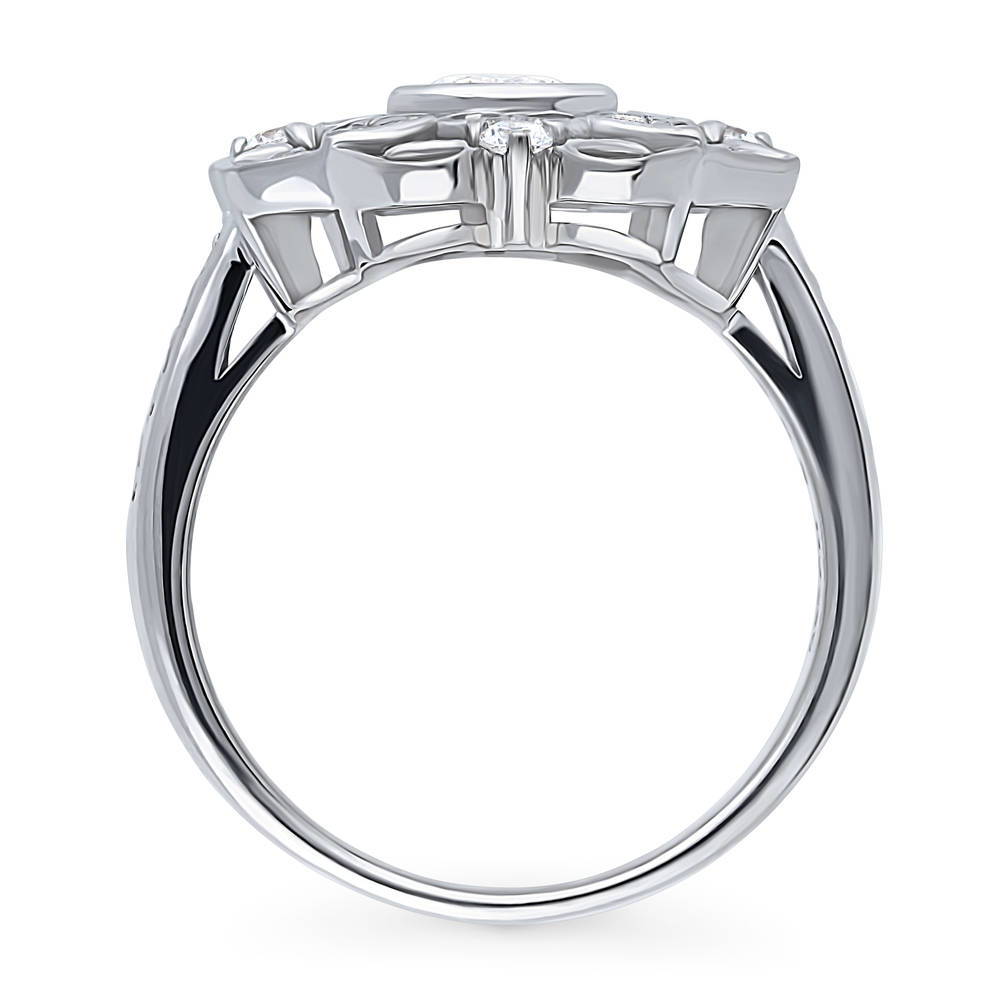 Halo Flower Art Deco CZ Ring in Sterling Silver