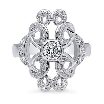 Flower Art Deco CZ Statement Ring in Sterling Silver