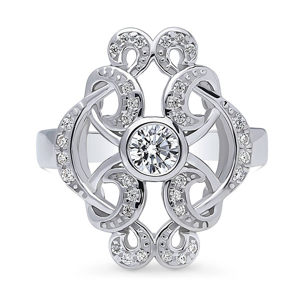 Flower Art Deco CZ Ring in Sterling Silver