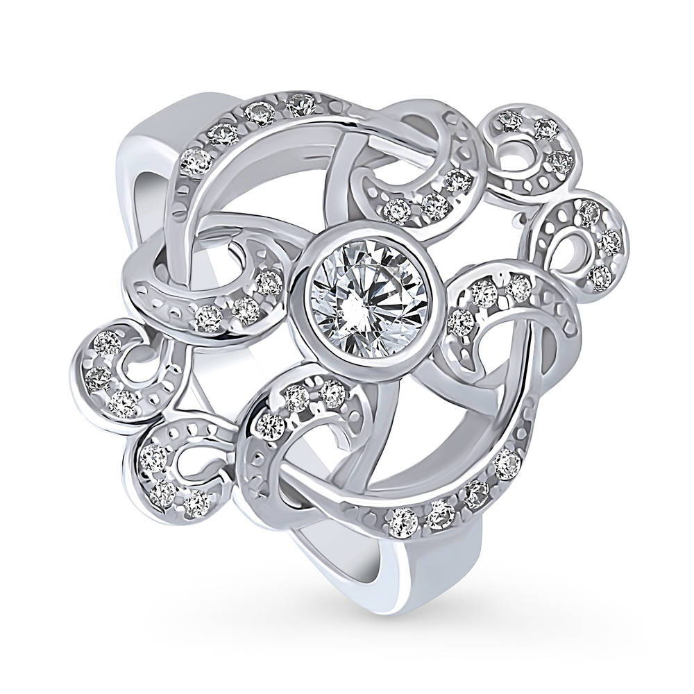 Front view of Flower Art Deco CZ Ring in Sterling Silver, 4 of 9