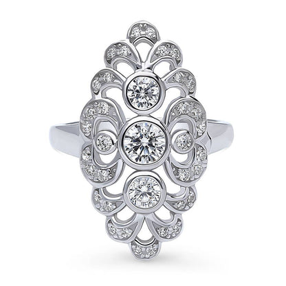 Navette Art Deco CZ Ring in Sterling Silver