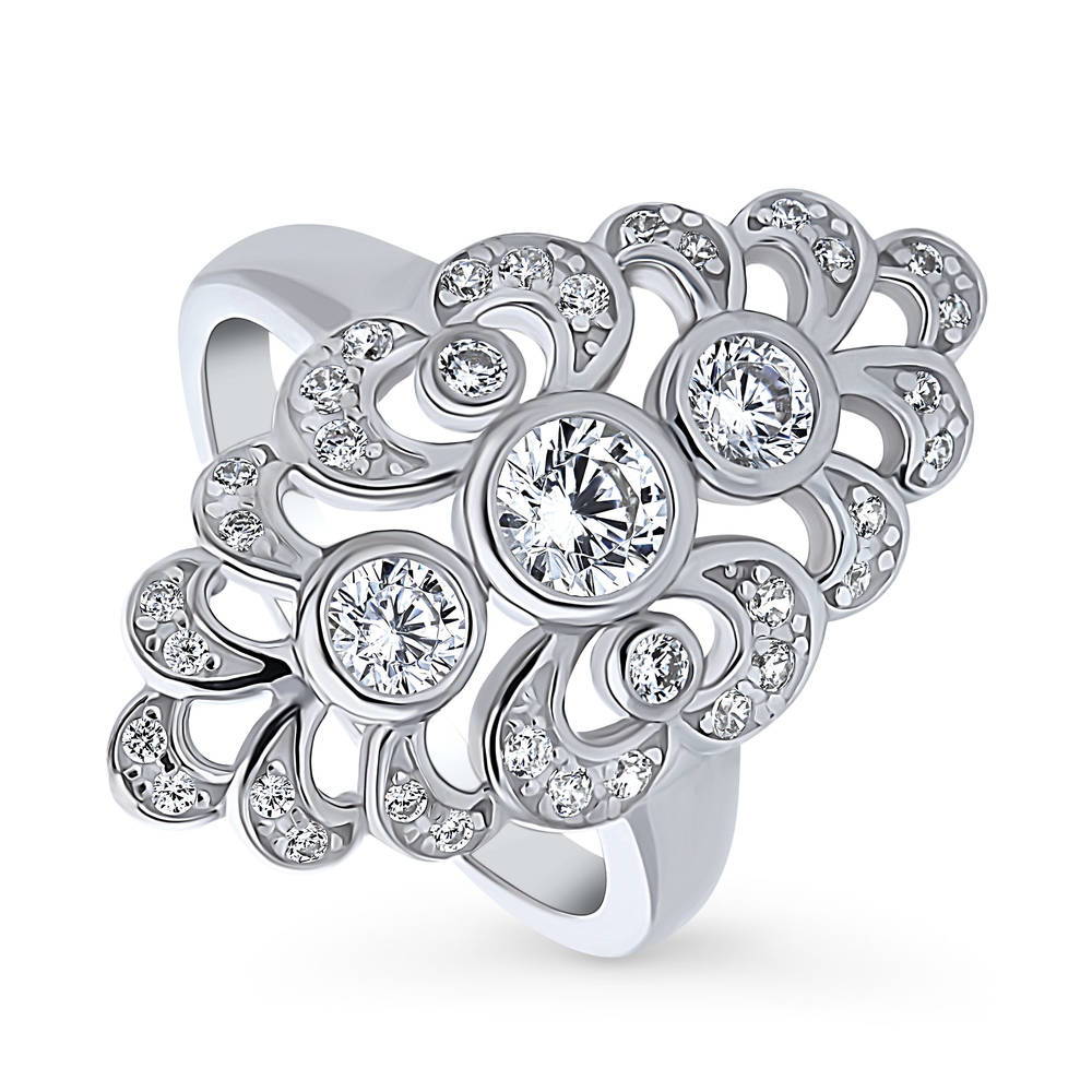 Navette Art Deco CZ Statement Ring in Sterling Silver