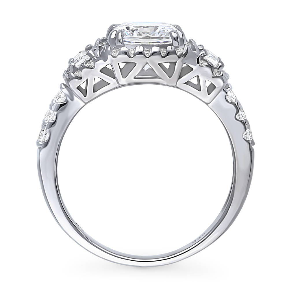 3-Stone Halo Art Deco 2ct Cushion CZ Ring in Sterling Silver