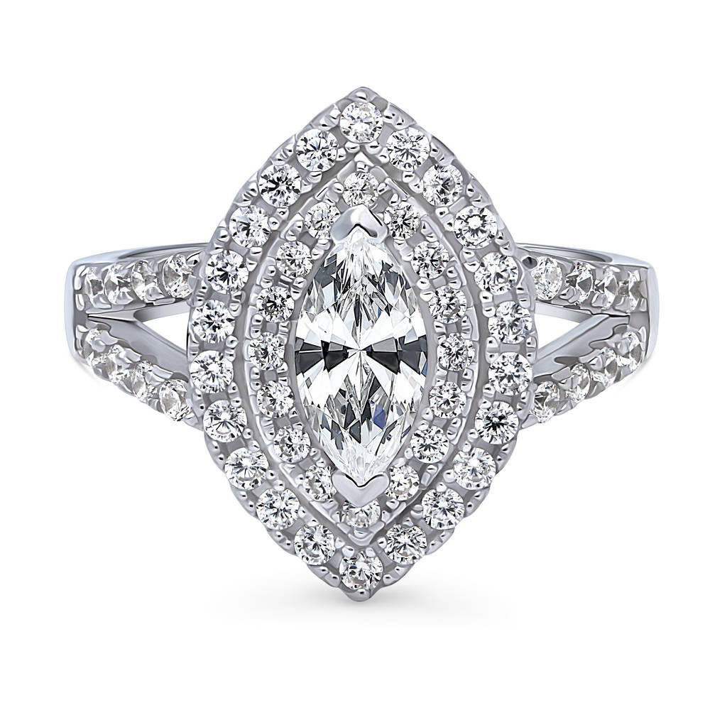 Halo Marquise CZ Statement Split Shank Ring in Sterling Silver, 1 of 9
