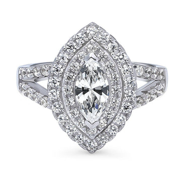Halo Marquise CZ Statement Split Shank Ring in Sterling Silver