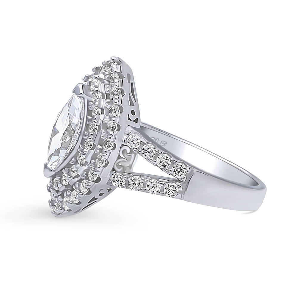 Angle view of Halo Marquise CZ Statement Split Shank Ring in Sterling Silver, 5 of 9