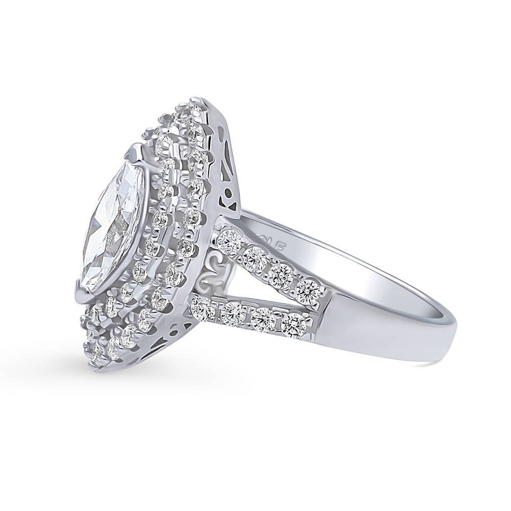 Angle view of Halo Marquise CZ Split Shank Ring in Sterling Silver, 5 of 9