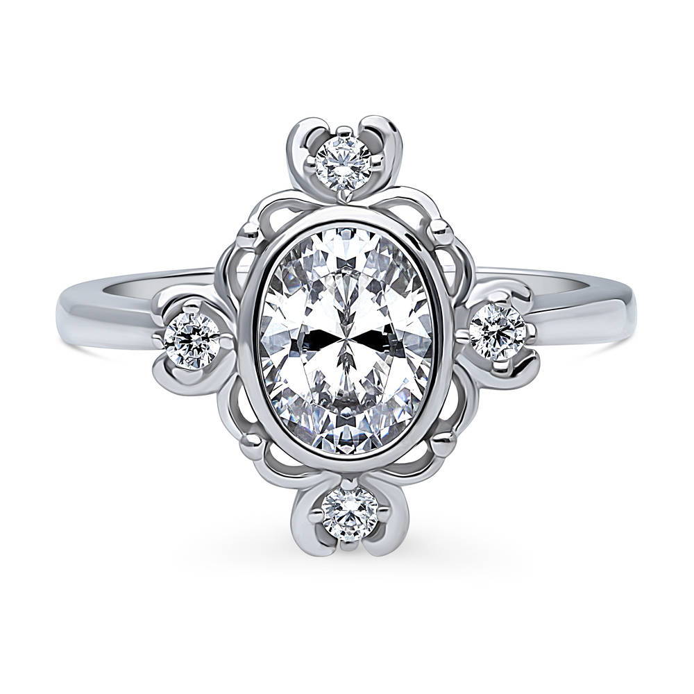 Flower Art Deco CZ Ring in Sterling Silver, 1 of 9