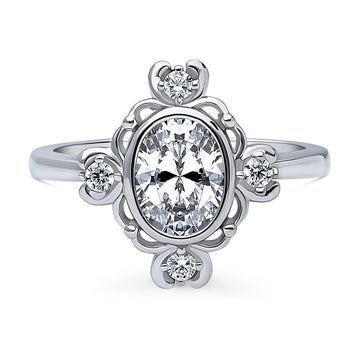 Flower Art Deco CZ Ring in Sterling Silver