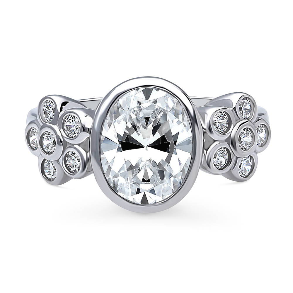 Flower Solitaire Bezel Set CZ Ring in Sterling Silver, 1 of 9