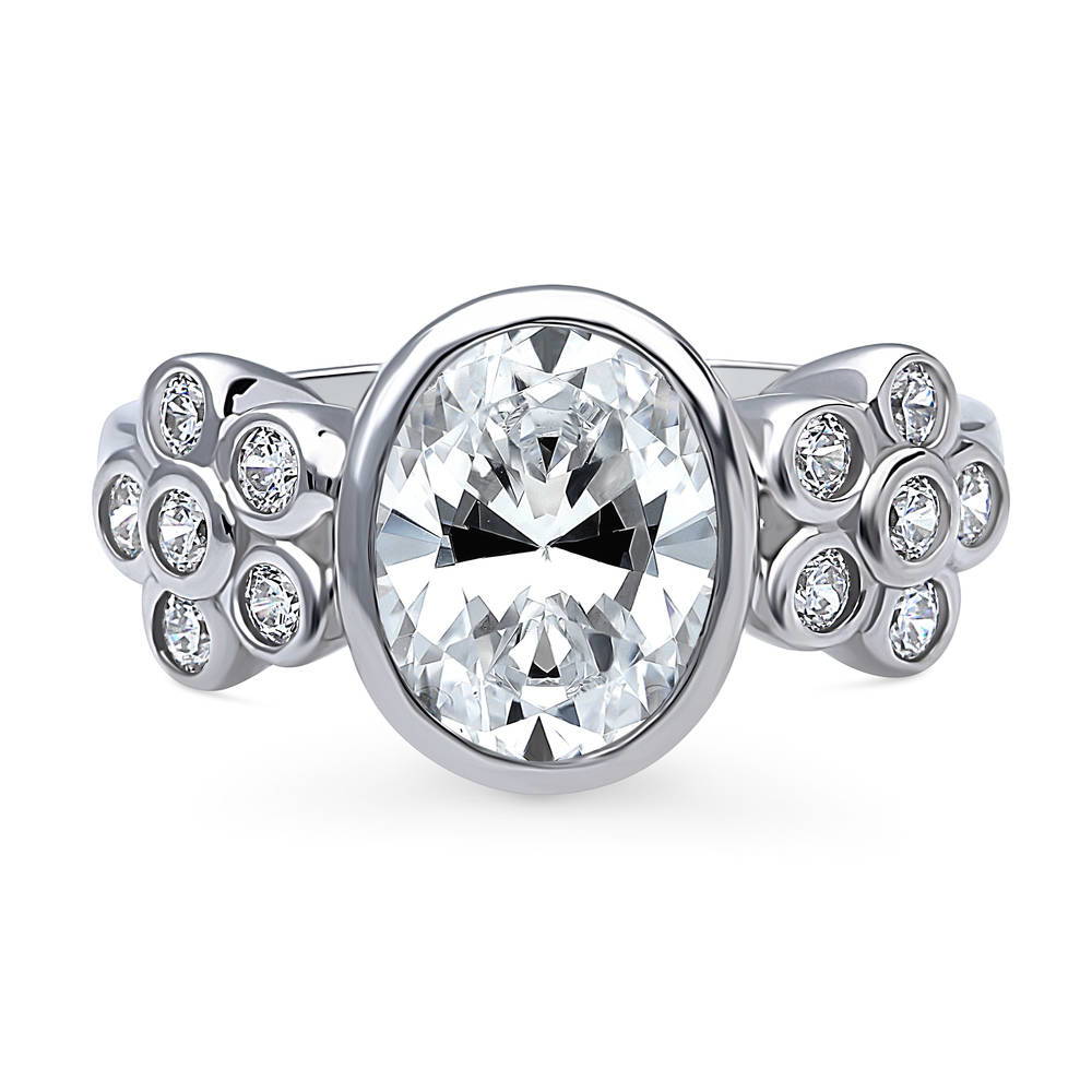 Flower Solitaire 2.5ct Bezel CZ Ring in Sterling Silver, 1 of 9
