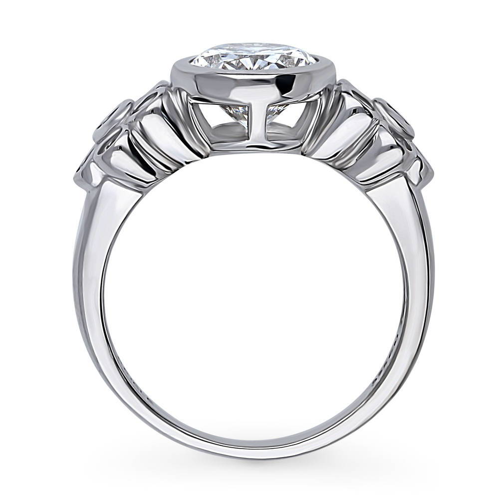 Flower Solitaire Bezel Set CZ Ring in Sterling Silver