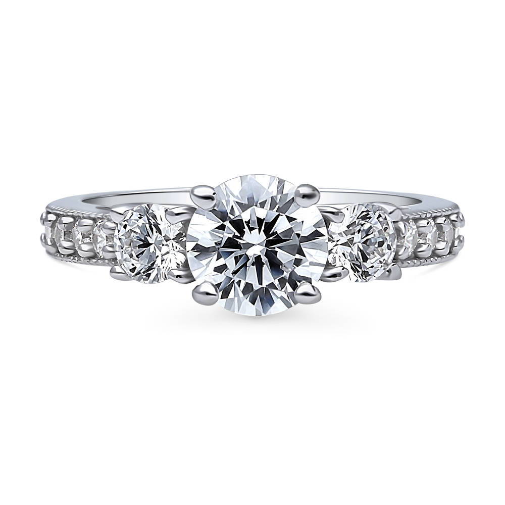 3-Stone Round CZ Ring in Sterling Silver, 1 of 10