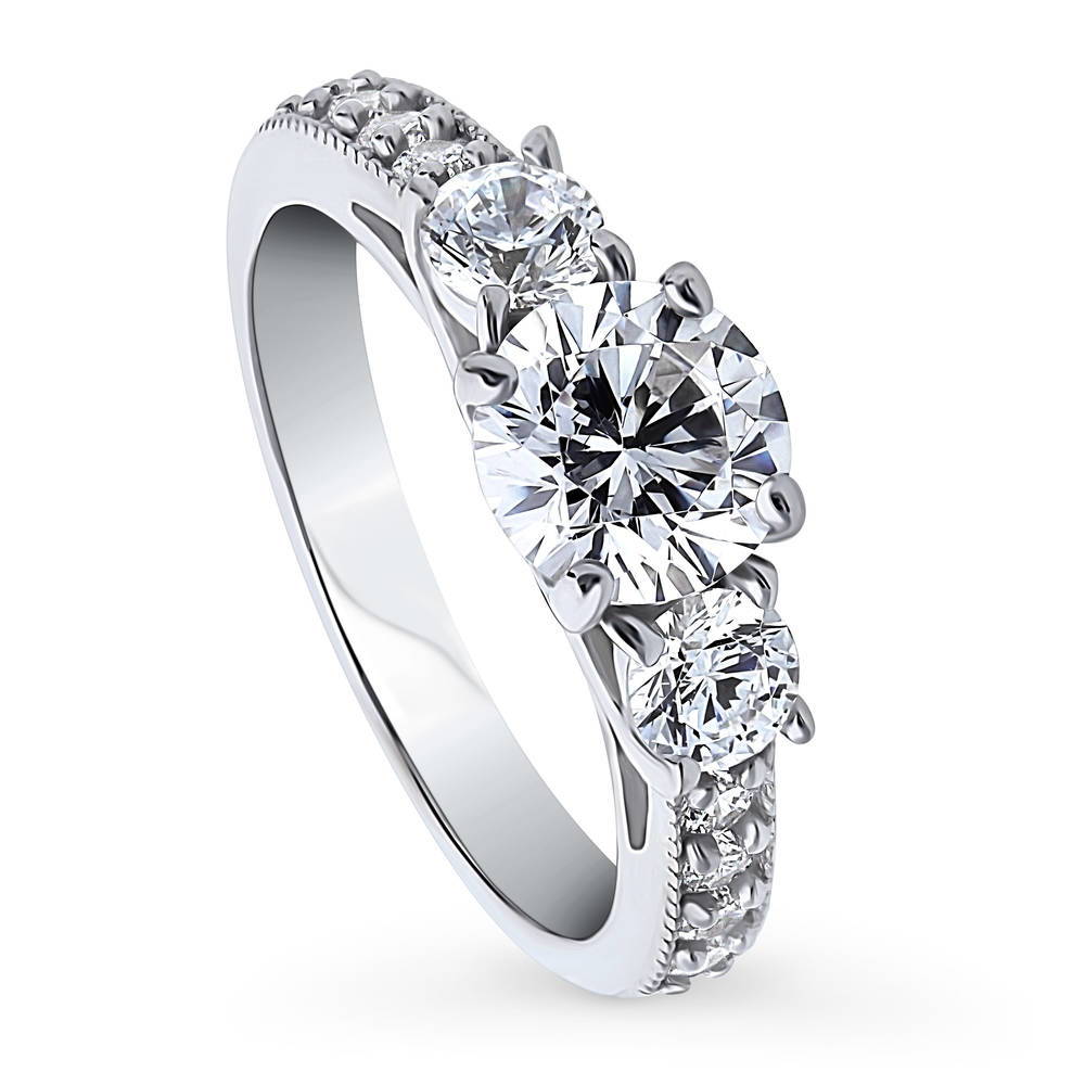 Front view of 3-Stone Round CZ Ring in Sterling Silver, 4 of 9