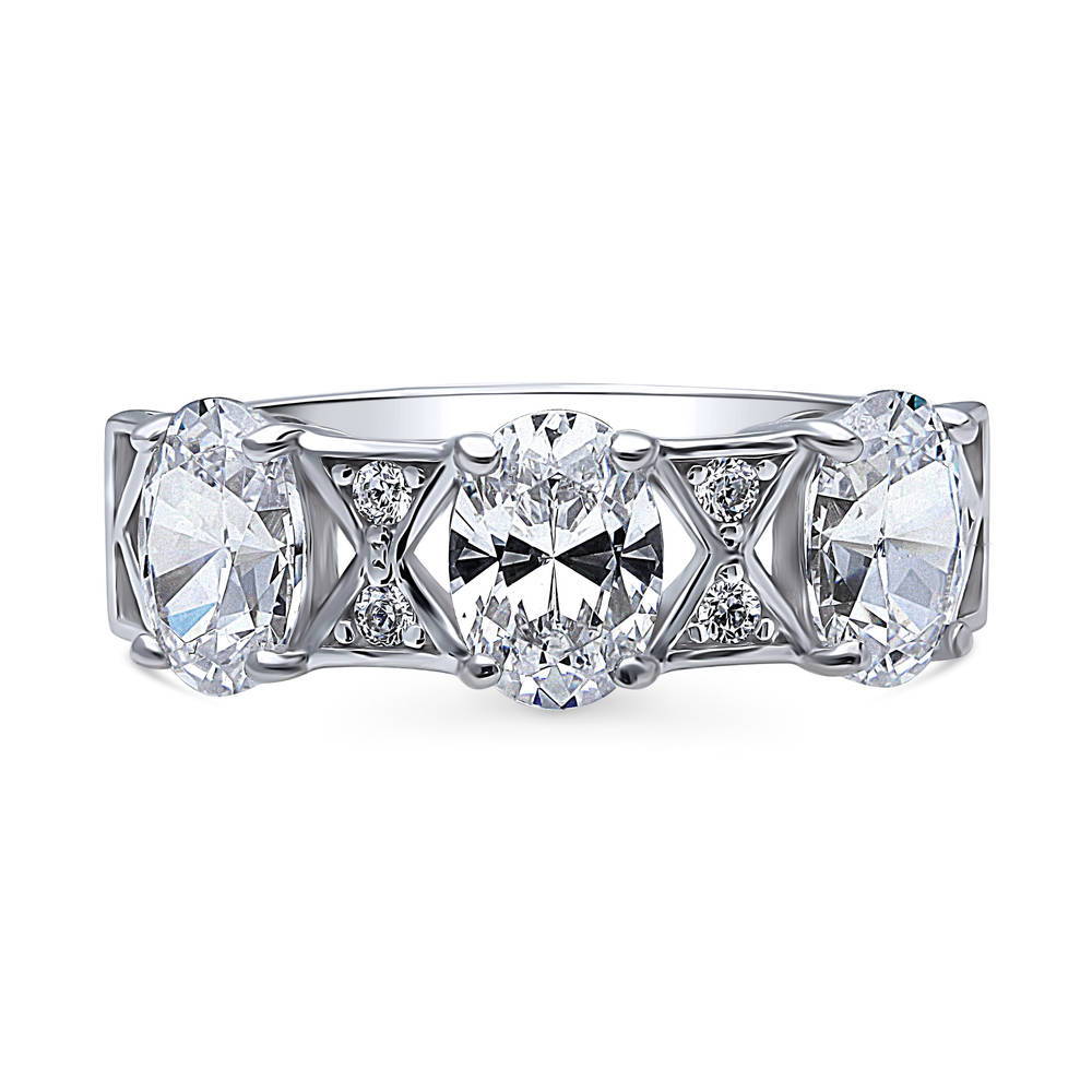 3-Stone Art Deco Oval CZ Statement Ring in Sterling Silver, 1 of 12