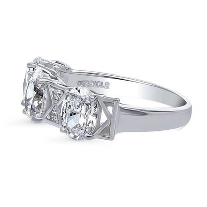 3-Stone Art Deco 2.1ct Oval CZ Ring in Sterling Silver