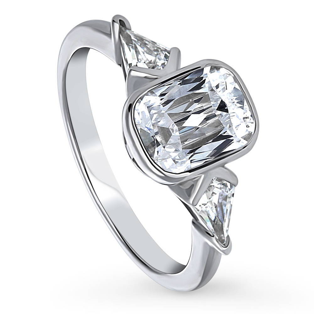 3-Stone Radiant CZ Ring in Sterling Silver