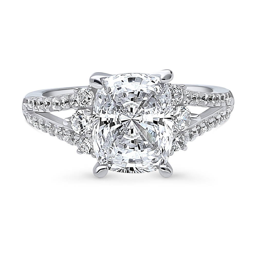Solitaire 3.5ct Radiant CZ Split Shank Ring in Sterling Silver