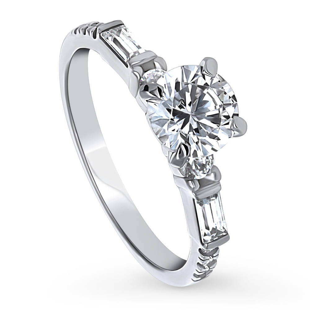 Front view of Solitaire Art Deco 1ct Round CZ Ring in Sterling Silver, 4 of 9