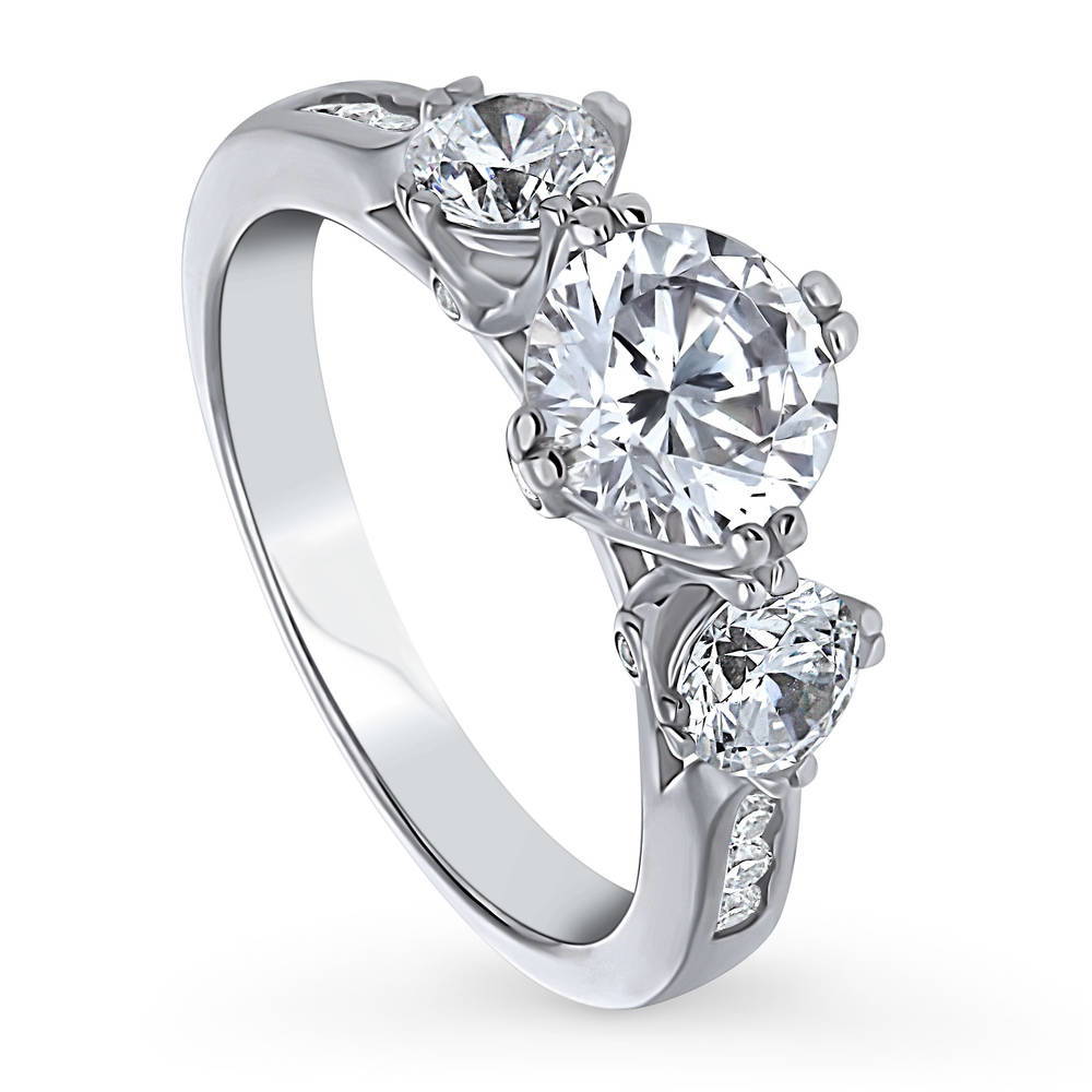 Front view of 3-Stone 1.25ct CZ Ring in Sterling Silver, 3 of 9