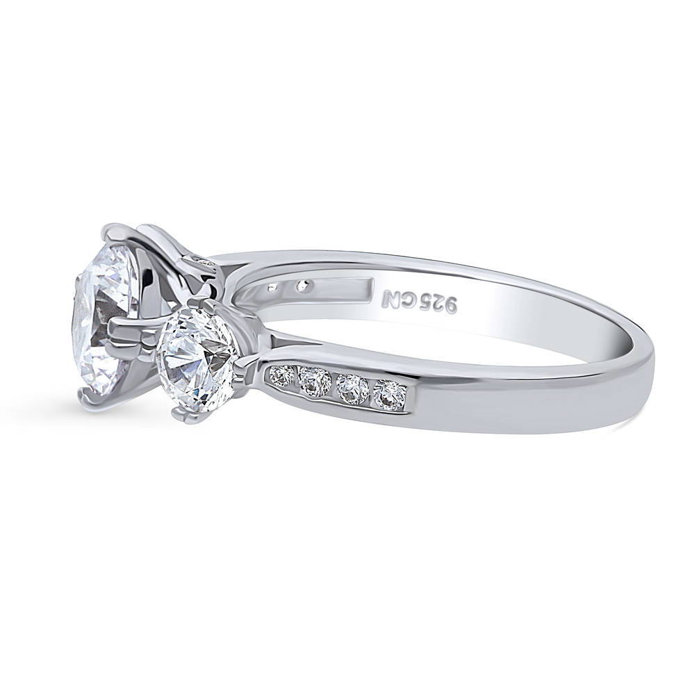 Angle view of 3-Stone 1.25ct CZ Ring in Sterling Silver, 5 of 9