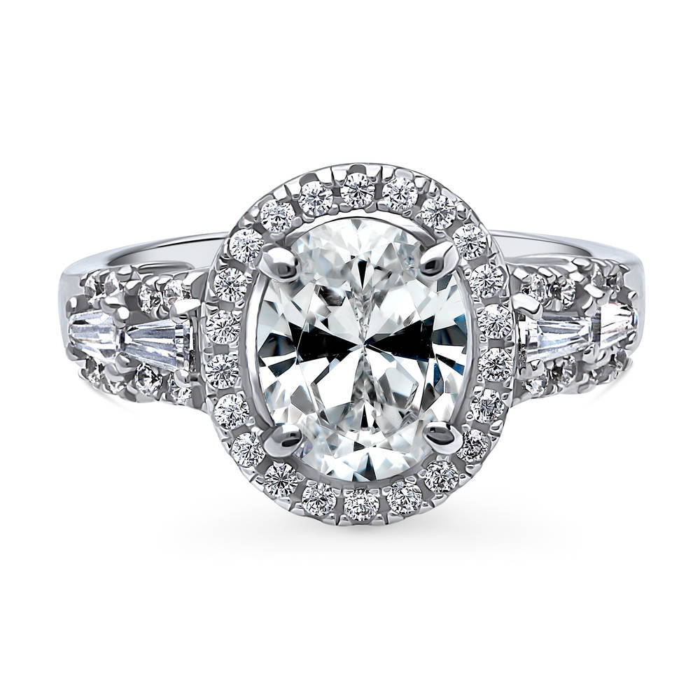 Halo Art Deco Oval CZ Ring in Sterling Silver, 1 of 9