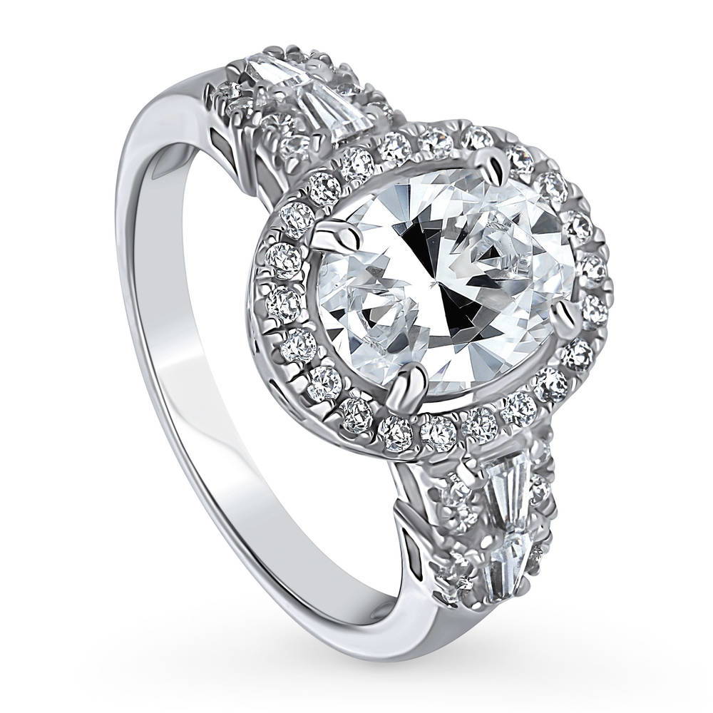 Front view of Halo Art Deco Oval CZ Ring in Sterling Silver, 3 of 9