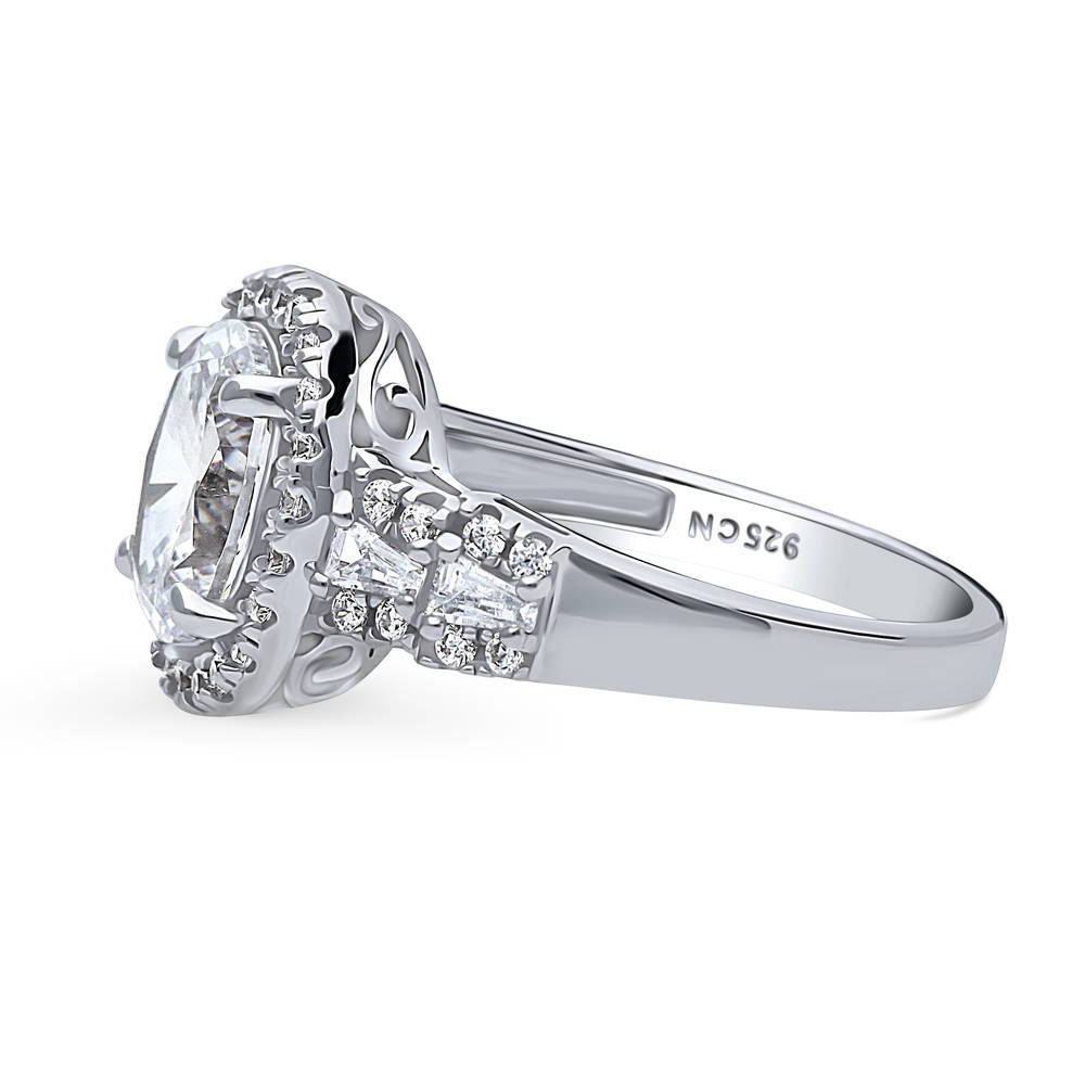 Angle view of Halo Art Deco Oval CZ Ring in Sterling Silver, 5 of 9