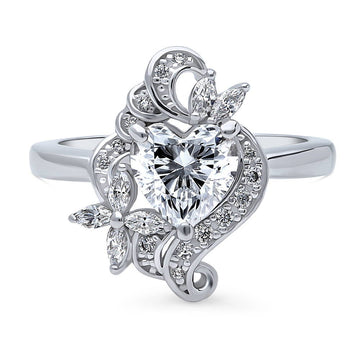 Heart Flower CZ Ring in Sterling Silver