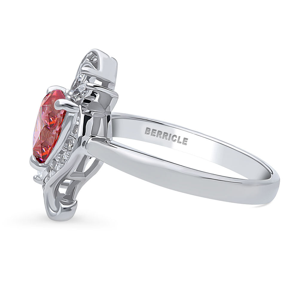 Heart Flower Ruby-Red CZ Ring in Sterling Silver