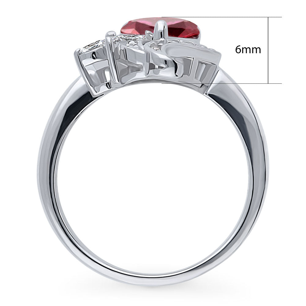 Heart Flower Ruby-Red CZ Ring in Sterling Silver