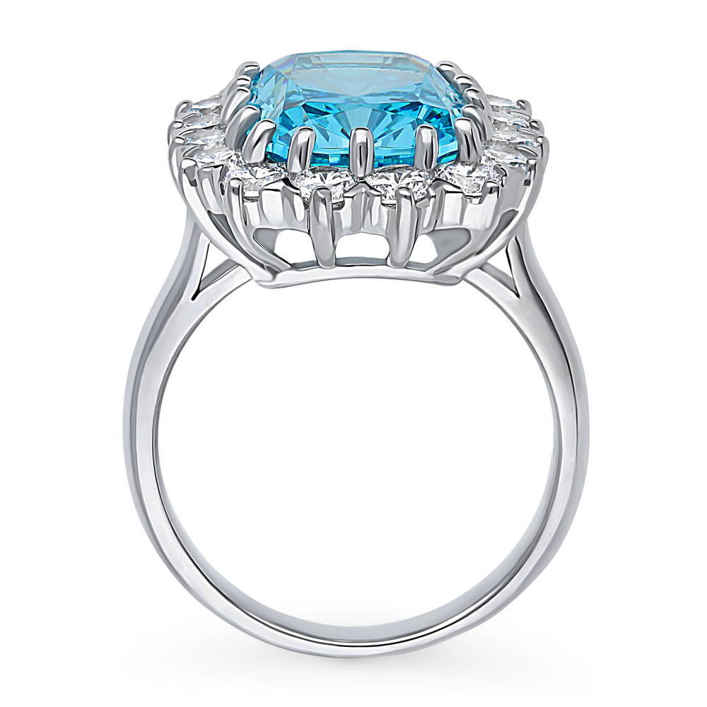 Halo Blue Cushion CZ Ring in Sterling Silver