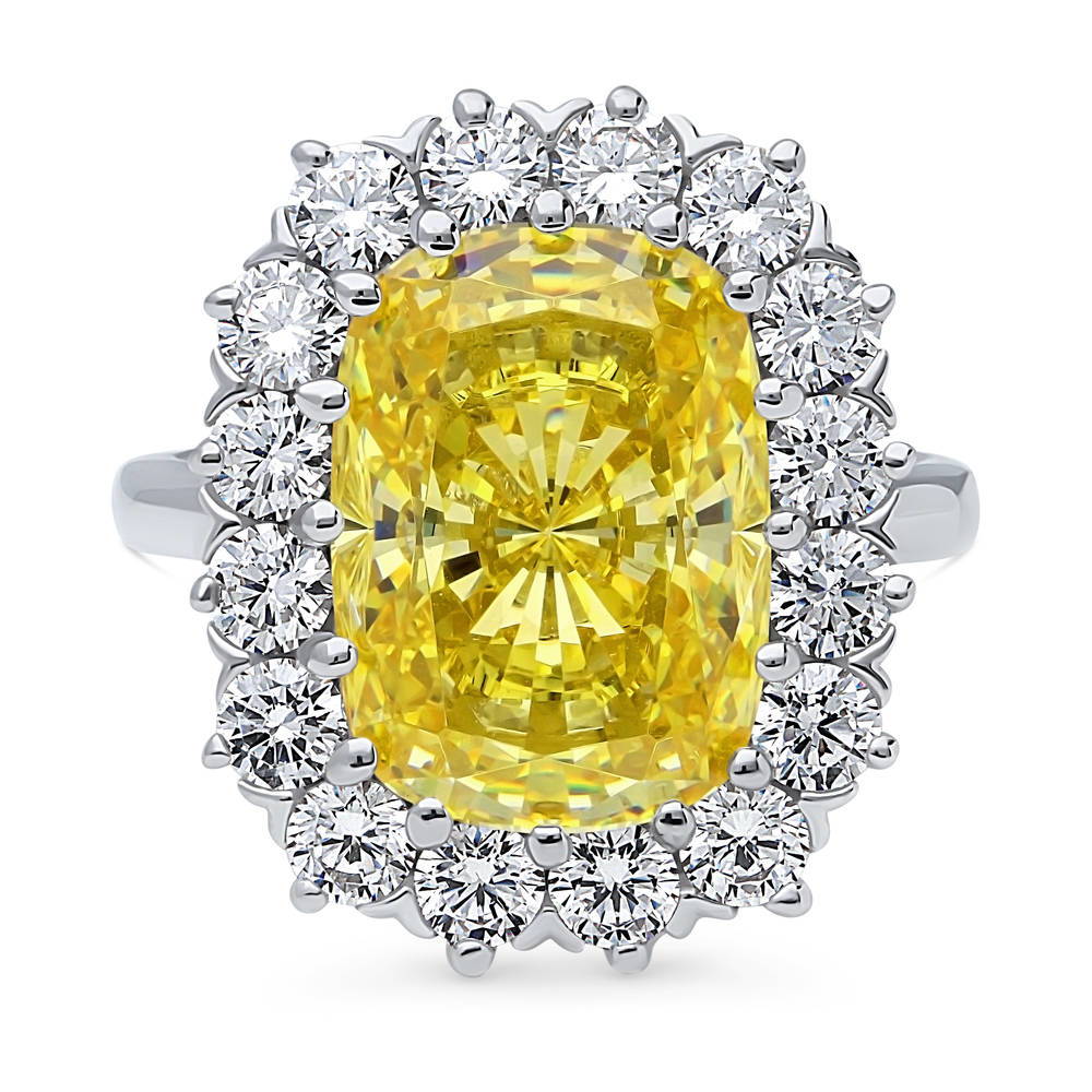 Halo Yellow Cushion CZ Statement Ring in Sterling Silver, 1 of 10