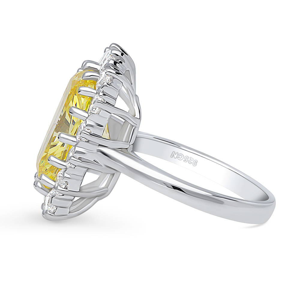 Angle view of Halo Yellow Cushion CZ Ring in Sterling Silver, 5 of 10