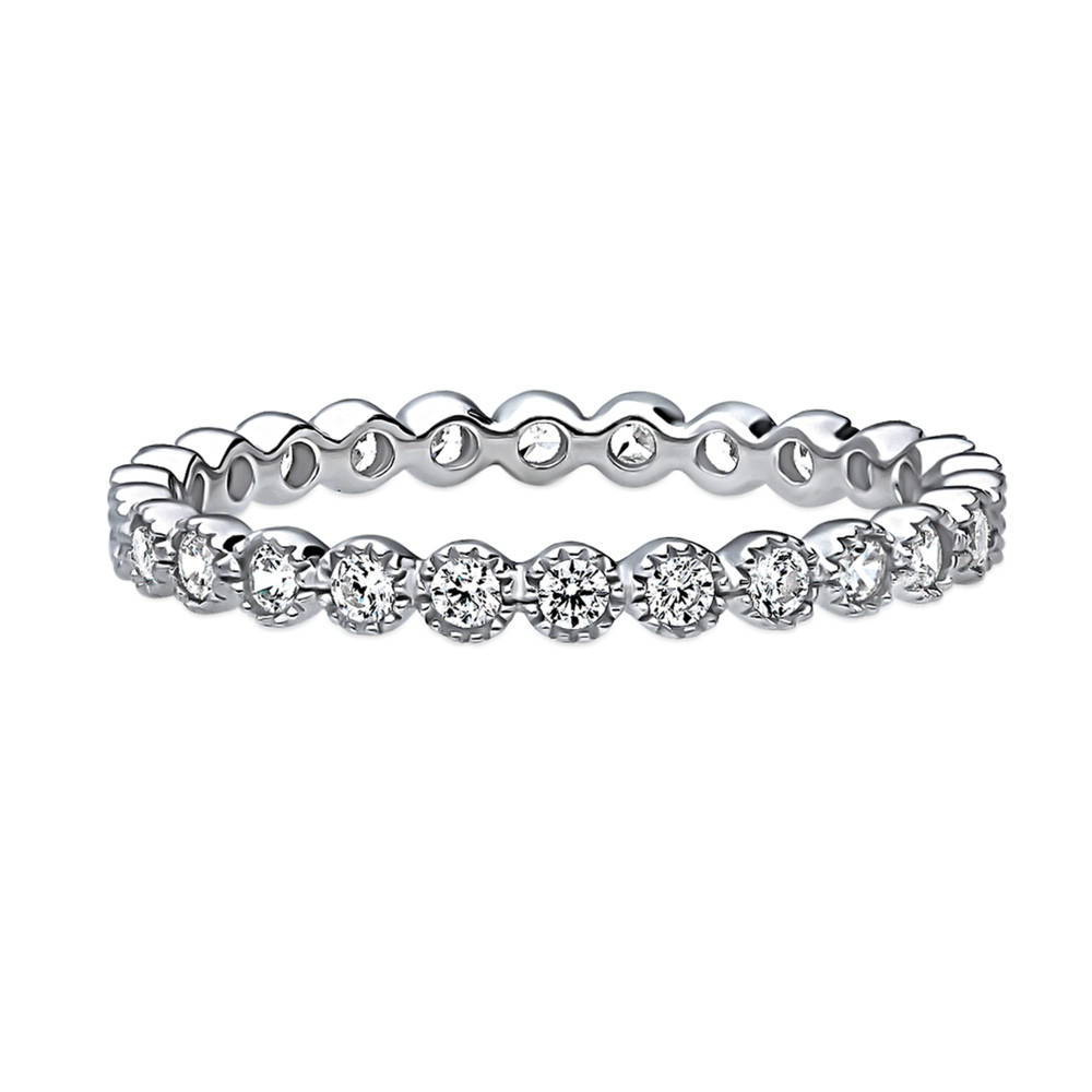 Bubble Milgrain Bezel CZ Eternity Ring in Sterling Silver