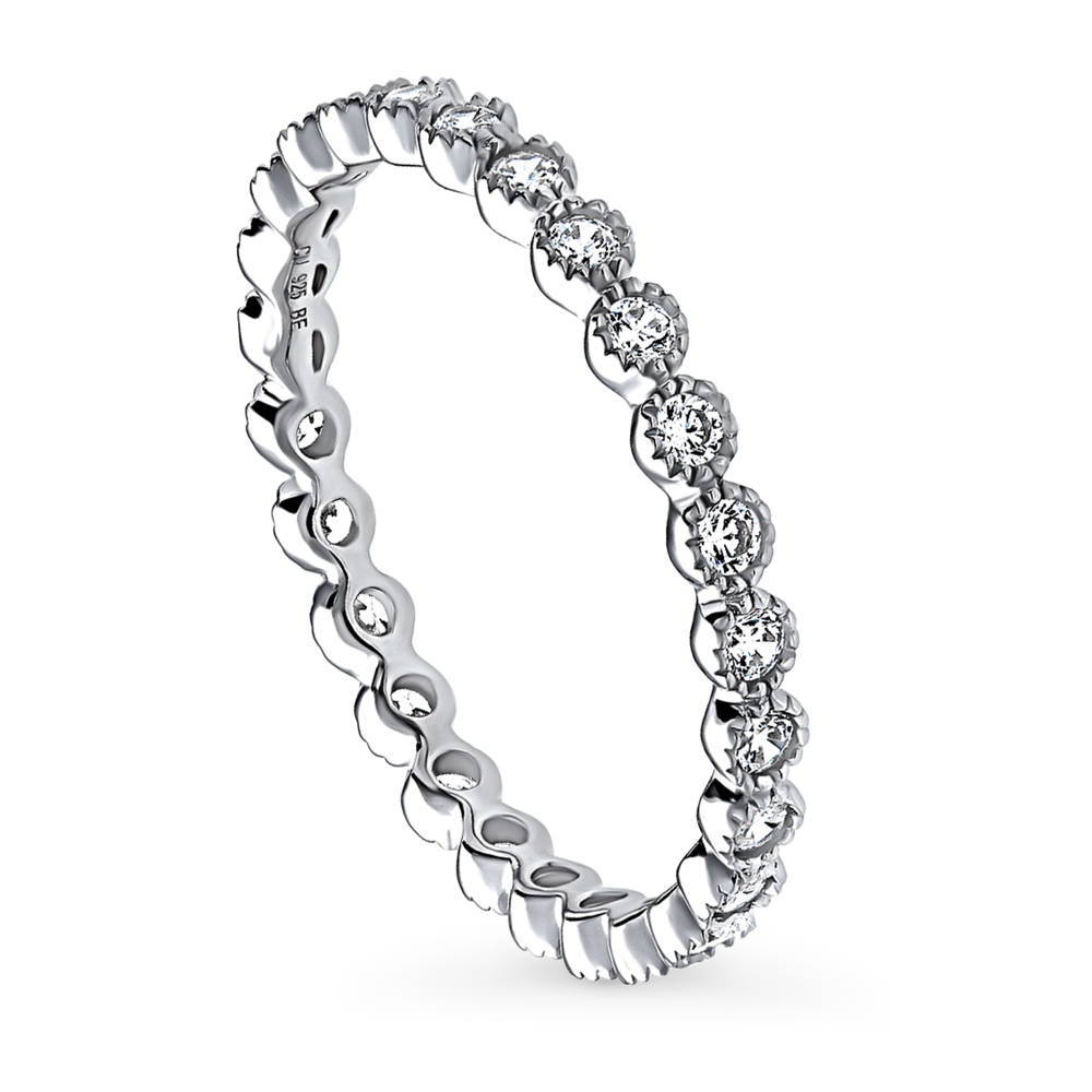Bubble Milgrain Bezel CZ Eternity Ring in Sterling Silver