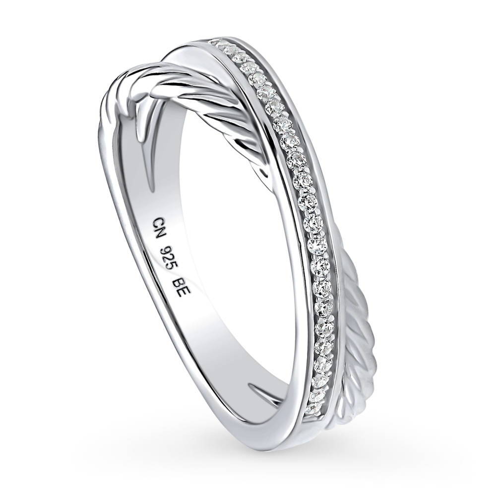 Woven Criss Cross CZ Ring in Sterling Silver
