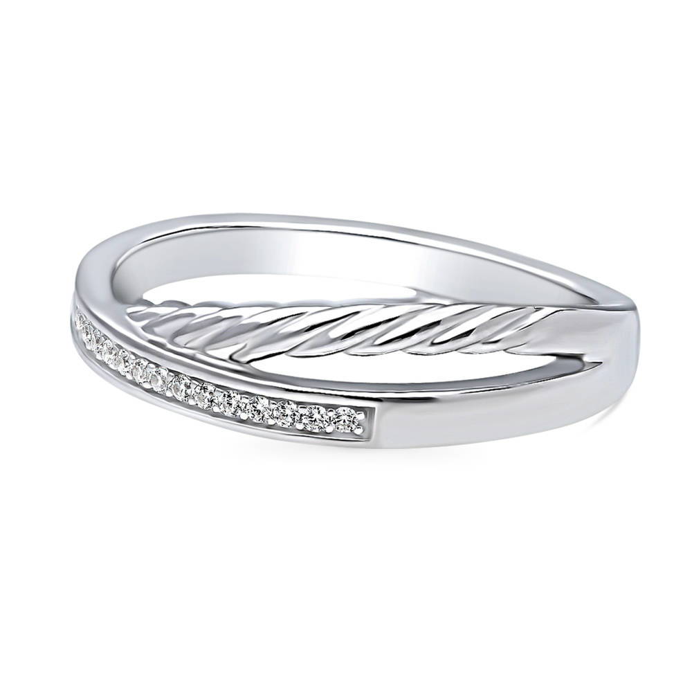 Woven Criss Cross CZ Ring in Sterling Silver