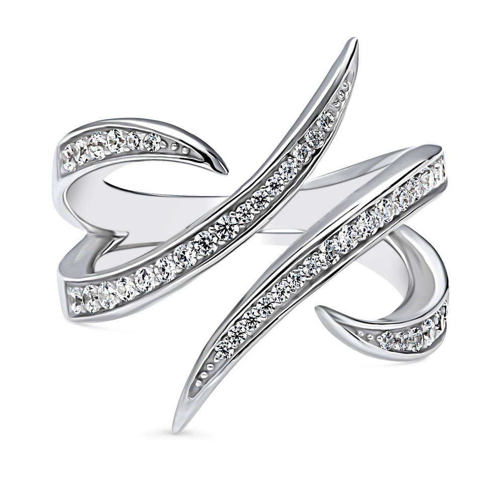 Bypass Wave CZ Ring in Sterling Silver, 1 of 9
