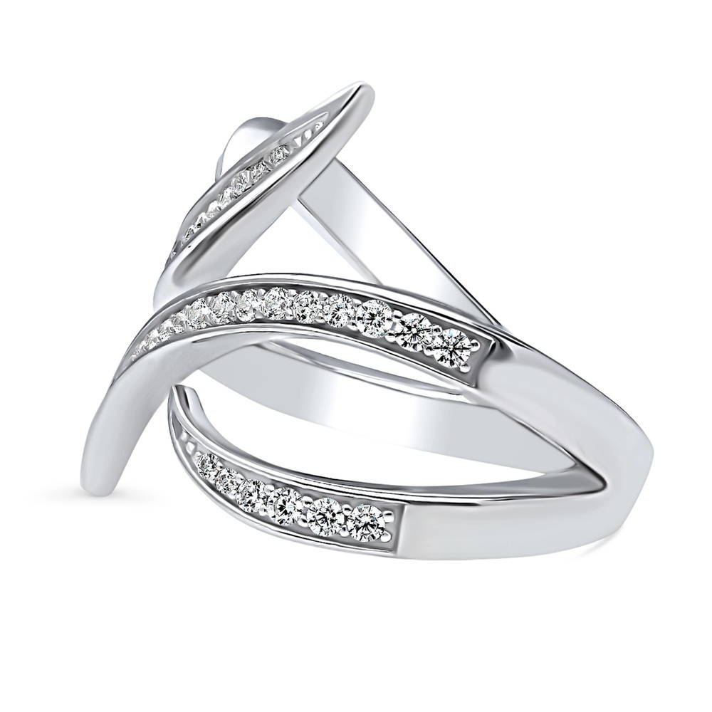 Angle view of Bypass Wave CZ Ring in Sterling Silver, 5 of 9